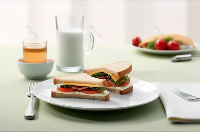 早餐三明治加牛奶早茶背景图,高清,摄影图,摄影图片,图片大全,摄影图免费下载